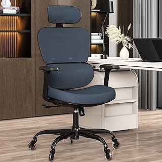 Ergonomic Office Chair - Mesh Office Chair High Back, Rolling Desk Chair, Executive Swivel Chair, Computer Chair with 3D Adjustable Armrest, 3D Lumbar Support, Blade Wheels, Adjustable Headrest