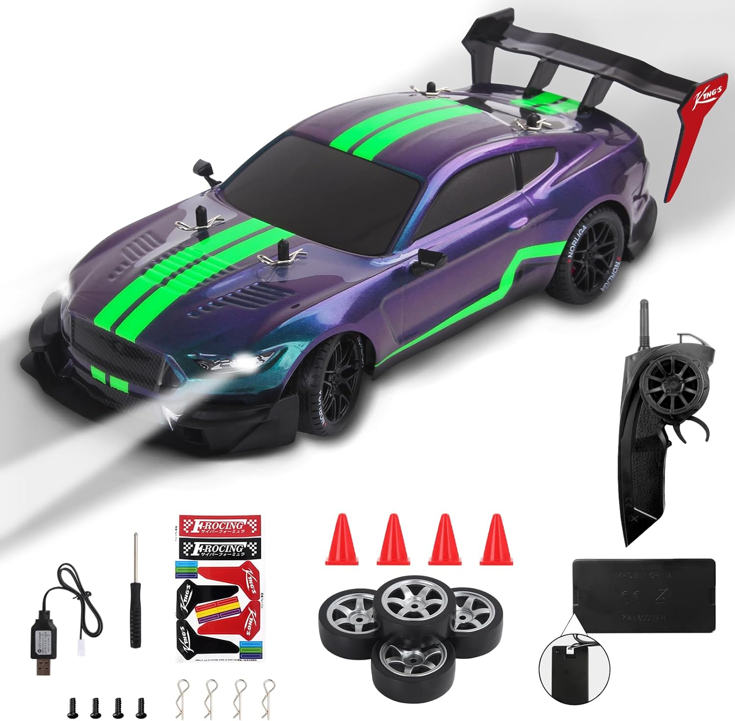 M MUNCASO RC Drift Car 1:14 Remote Control 4WD 40KM/H High Speed With LED Lights, Extra Tires for Kids and Adults