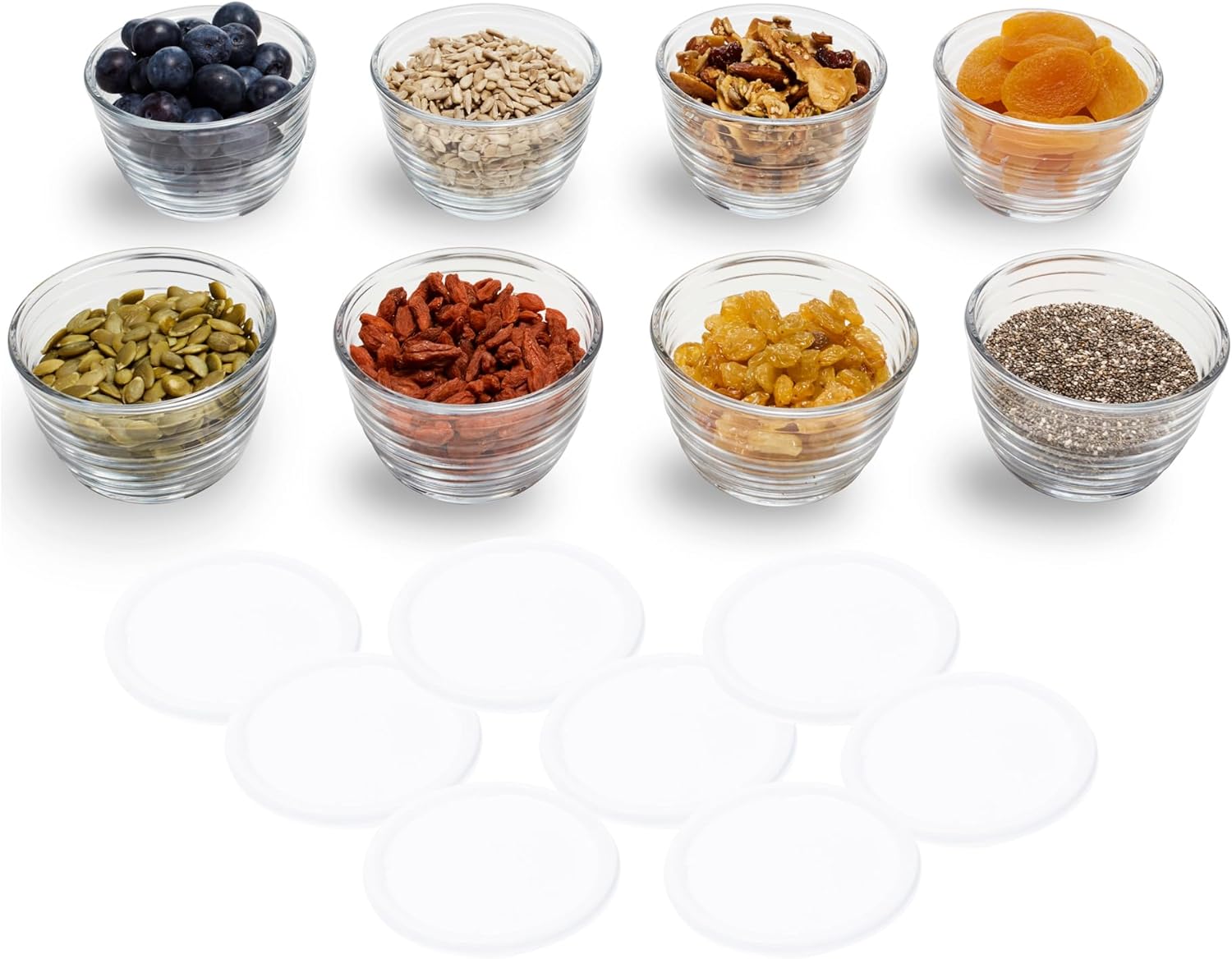 Libbey Small Glass Prep Bowl 8 Count (Pack of 1), Glass Containers with Lids Keep Leftovers Fresh, Durable Dishwasher Safe Glass Meal Prep Bowls, Glass Bowls Set for Meal Prepping, Snacks