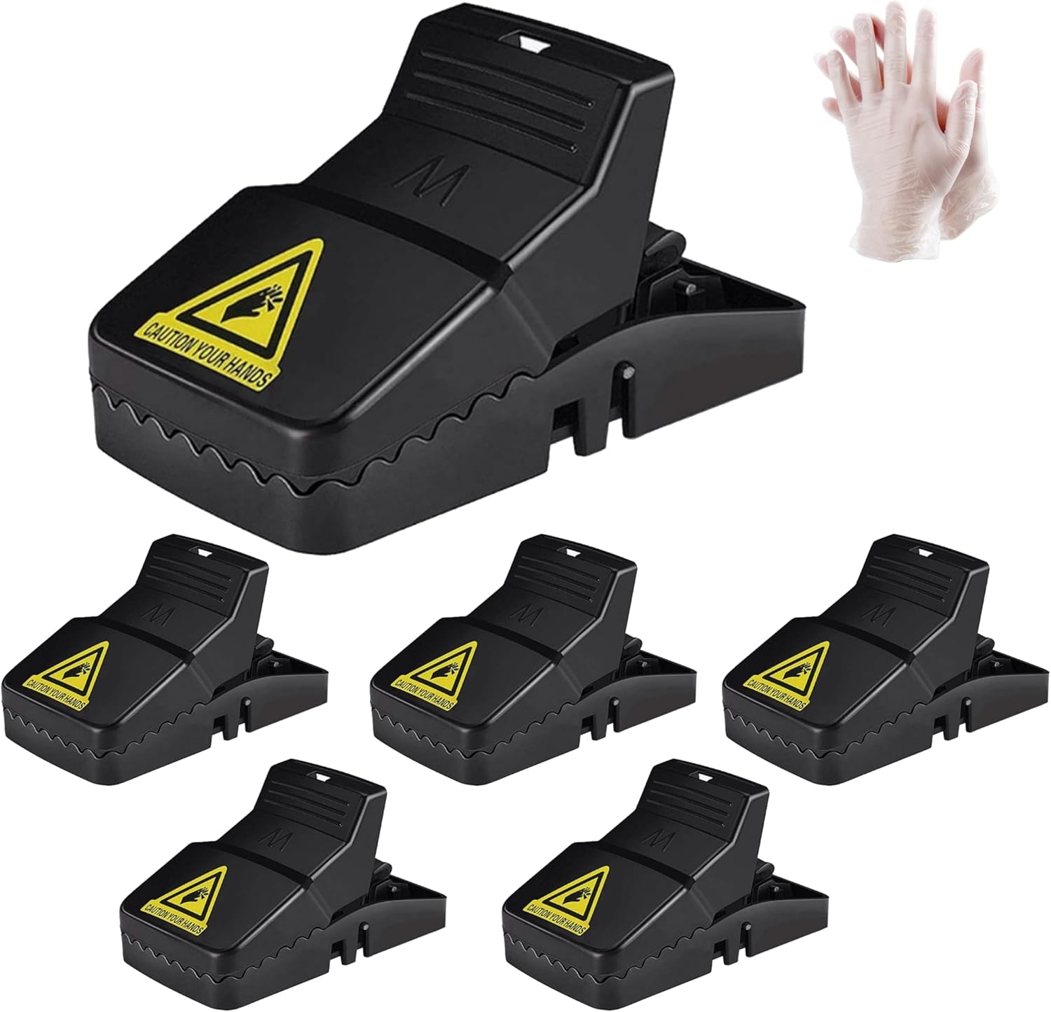 BIPZON Rat Traps - 6 x Heavy Duty Humane Rat Snap Trap That Kill Instantly for Indoors, Outdoor, and Gardens -14 CM Large Reusable Mouse Catcher Rodent Solution with 1 Pair of Gloves (Black)