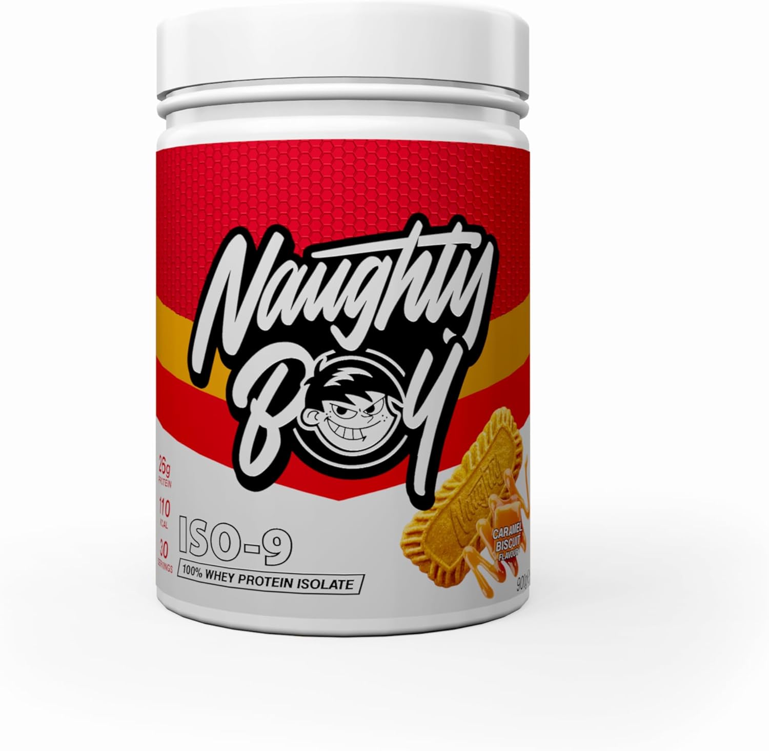 Naughty Boy ISO-9 Isolate Protein Powder, Optimum Taste and Mixability for Both Males and Females, High Protein, Low Sugar, Low Carb, Muscle Building Powder (Caramel Biscuit, 900 g)