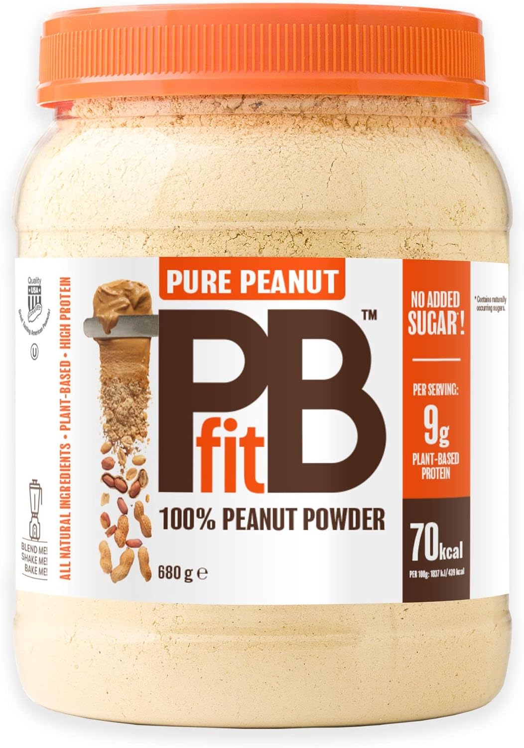 PBfit Pure Peanut Powder - No Added Sugar, 9g Plant Based Protein, 82% Less Fat, Gluten Free, Natural Peanut Protein Powder - Peanut Flour from Real Roasted Pressed Peanuts - 680g