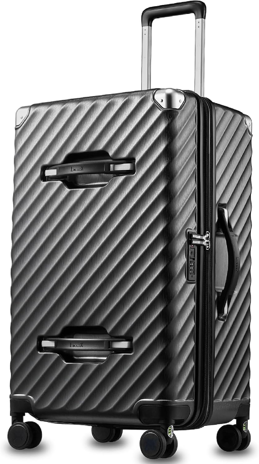LUGGEX Trunk Luggage,KVT Expandable PC Hard Shell Large Checked 28 Inch Suitcase with Shock - Absorbing Wheels & TSA Lock(EX-Pro,Charcoal Metallic,28 inch,91L-105L)