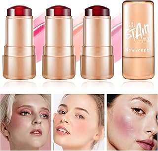 3pcs Jelly Blush Stick, Multi-purpose Lip and Cheek Colour Stick, Jelly Texture Waterproof, Moisturising and Long-lasting, Non-sticky, Create Watercolour Makeup Effect for Women and Girls(1#+2#+3#)