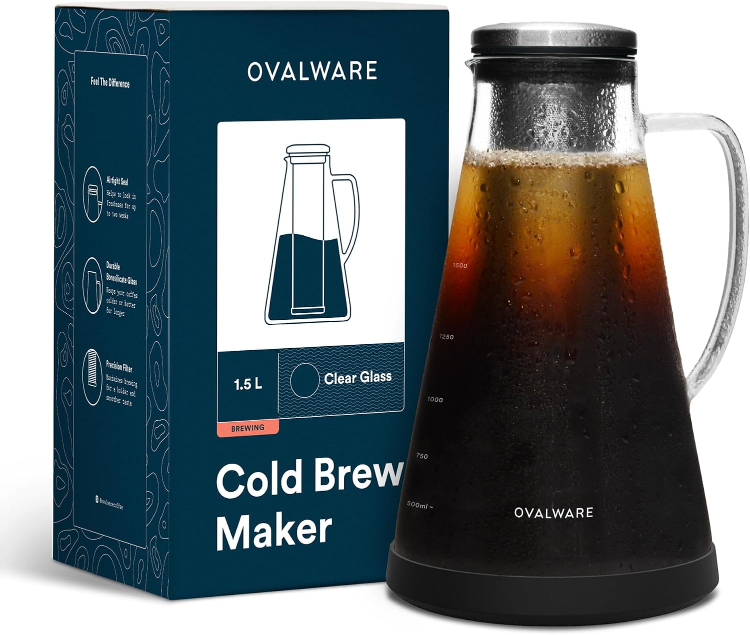 OVALWARE Airtight Cold Brew Coffee Maker with Tea Infuser & Spout 1.5L/51oz