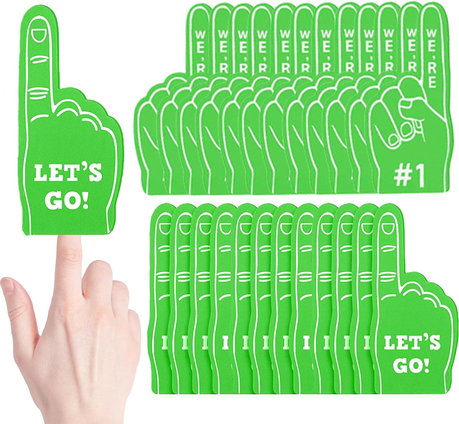 24 Pieces Mini Foam Finger Sports Party Favors Sports Fan Foam Finger #1 Baseball Football Soccer Team Cheerleader Gifts for Sports Themed Birthday Party Supplies Sporting Event (Green)