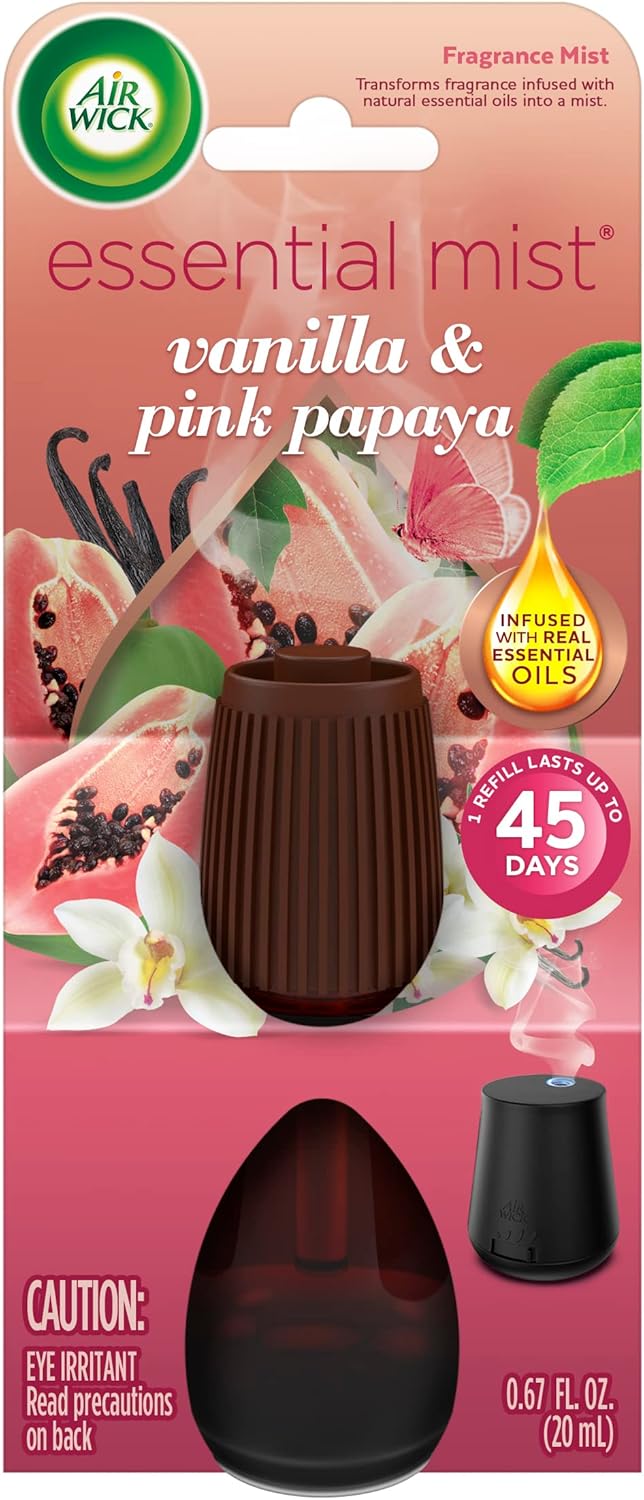 Air Wick Essential Mist Refill, 1 ct, Vanilla and Pink Papaya, Essential Oils Diffuser, Air Freshener