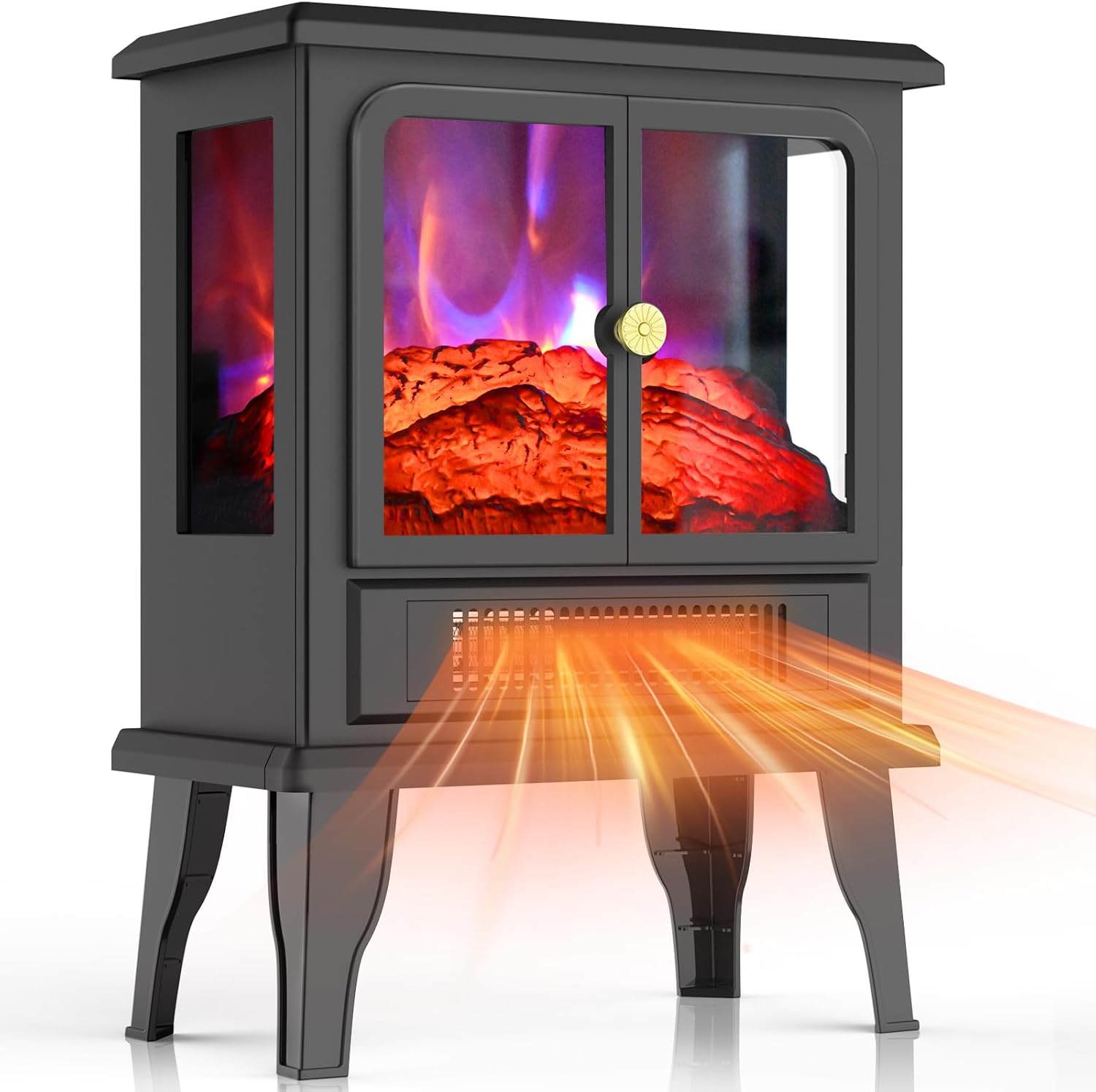 Electric Fireplace Stove Heater - Fireplace Heaters for Indoor Use with Realistic Flame Effect, 1500W Freestanding Electric Stove Heater with Overheating Protection