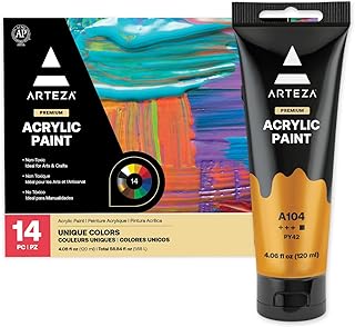 ARTEZA Acrylic Paint Set of 14 Colors, 4.06 Ounce Tubes, Non-Toxic Acrylic Artist Paints. Art Supplies for Painting