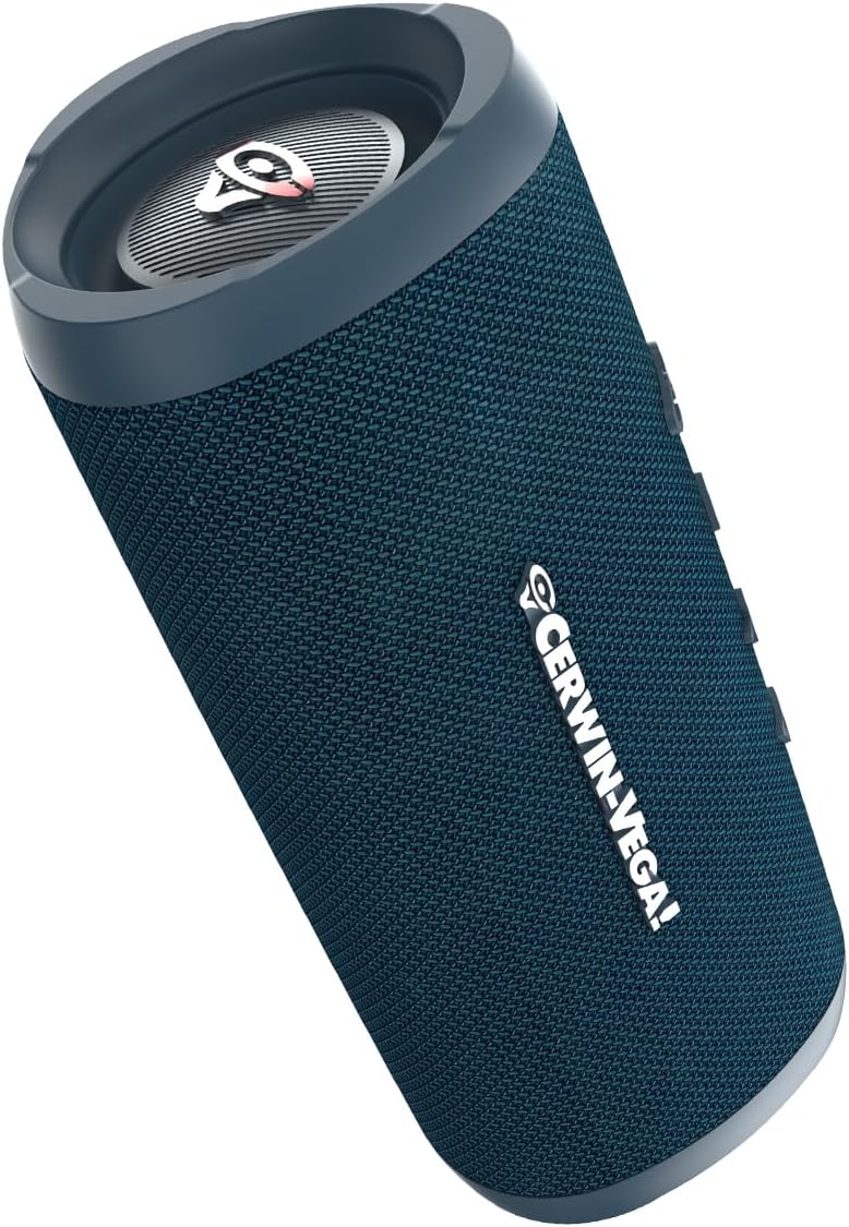 CERWIN-VEGA! Vega Mini Bluetooth Speaker, VMBLU Powerful Bass,Portable Speakers,Water Resistant Bluetooth Speaker, Wireless Speakers for Travel, Home, and Outdoor Use – Blue