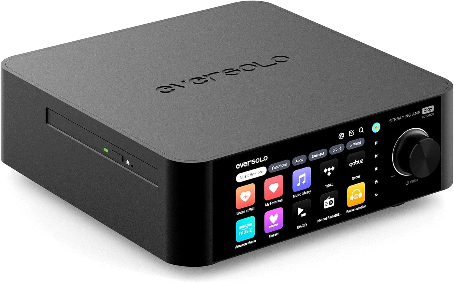 Eversolo Play | 110W Music Streamer with Amplifier & DAC | 5.5" LCD Touchscreen, Support Room Correction & Multi Room HiFi Audio System, Stream Qobuz, Tidal&More | Black (CD Edition)