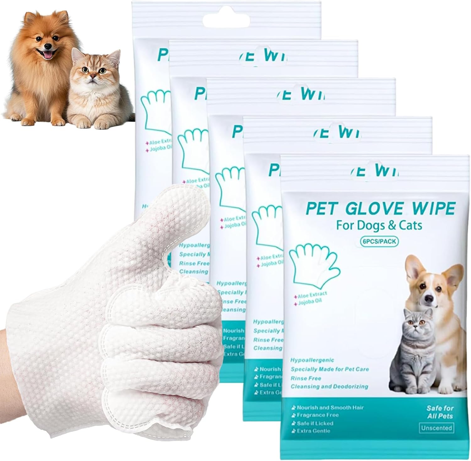 Pet Glove Wipes 30PCS Pet Wipes for Dog and Cat,Dog Washing Free Gloves,Thick Dry Cleaning Gloves for Daily Care and Traveling,Deodorizing Hypoallergenic Grooming Wipe for Fur Face Paws Ears Butt