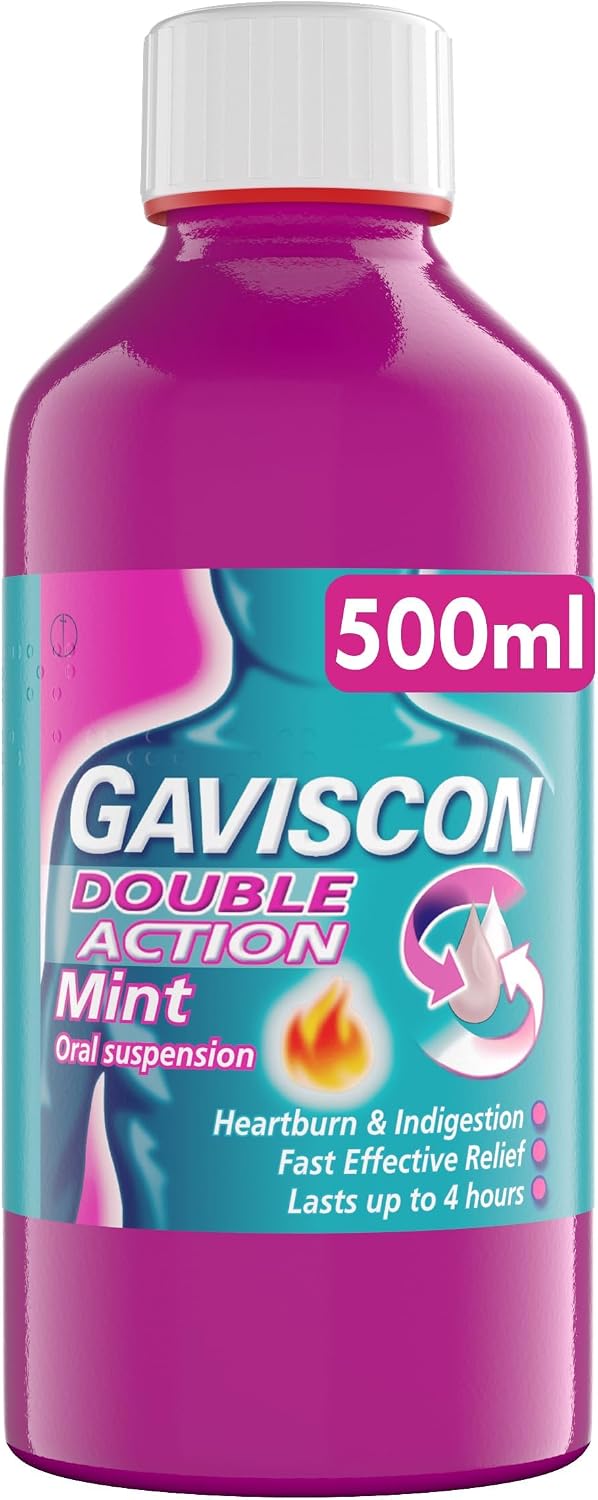 Gaviscon Double Action Mint Liquid 500ml - Heartburn & Acid Reflux Relief, Fast-Acting Formula, Long-Lasting Comfort, Suitable for Pregnancy, Digestion and Nausea (500 ml (Pack of 1))