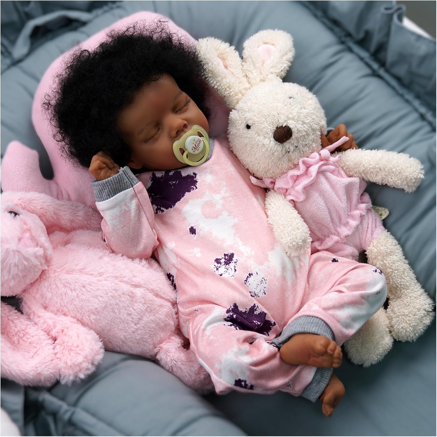 JIZHI Lifelike Reborn Baby Dolls Black -17Inch Baby-Soft Body & Curls Realistic-Newborn Baby Dolls African American Real Life Baby Dolls Cloth Body with Gift Box for Kids