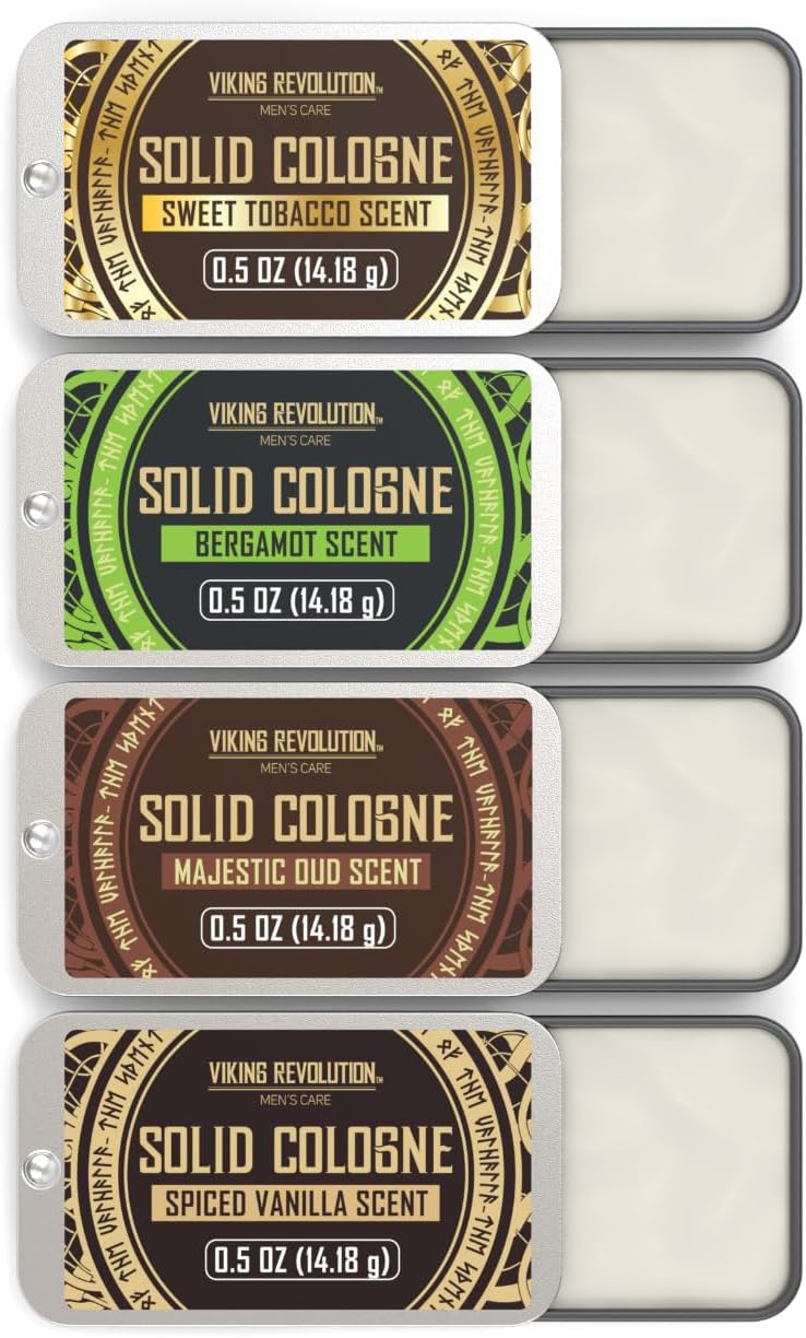 Viking Revolution - Cologne For Men - Mens Cologne - Solid Cologne Men with Spiced Vanilla, Sweet Tobacco, Majestic Oud, Bergamot - Gifts for Men - 4 Pack - 4 x 14 g