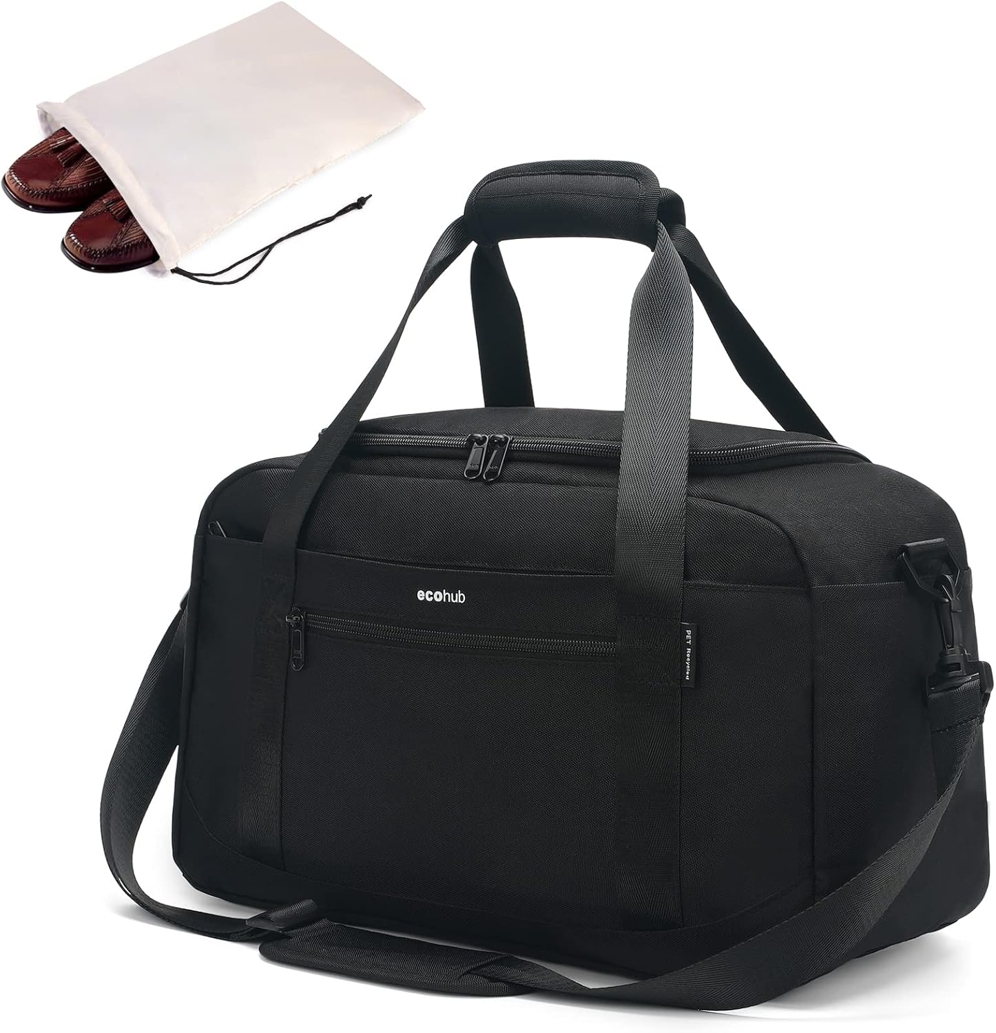 ECOHUB Personal Item Bag 16'' Small Duffel Bag Travel Bag Weekender Bag Gym Bag Tote Duffel bag Overnight Bags Travel Essentials for Women and Men Shoulder Bag Carry On Shoes Bag (Black)