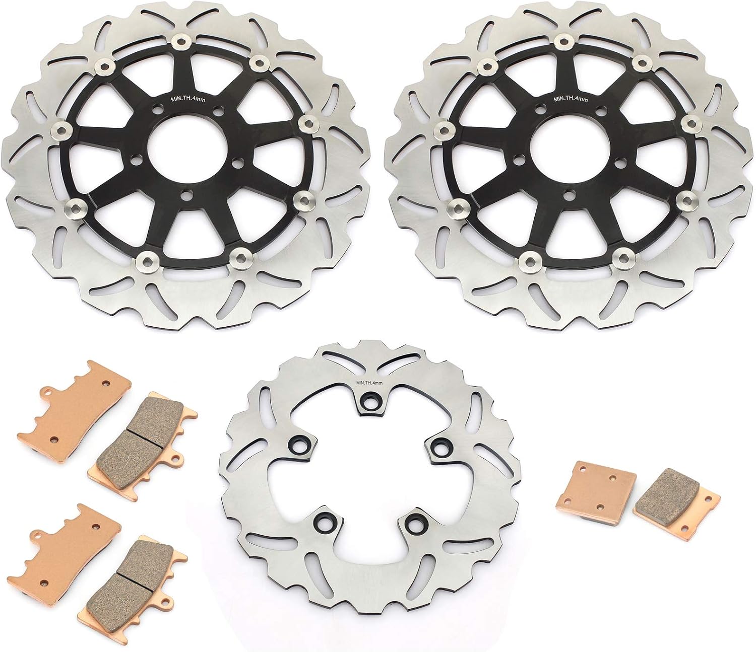 TARAZON Full Set Front Rear Brake Discs Rotors & Pads for GSXR 750 W X SRAD 1996 1997 1998 1999/ TL1000R 1998 1999 2000 2001 2002 2003, Black