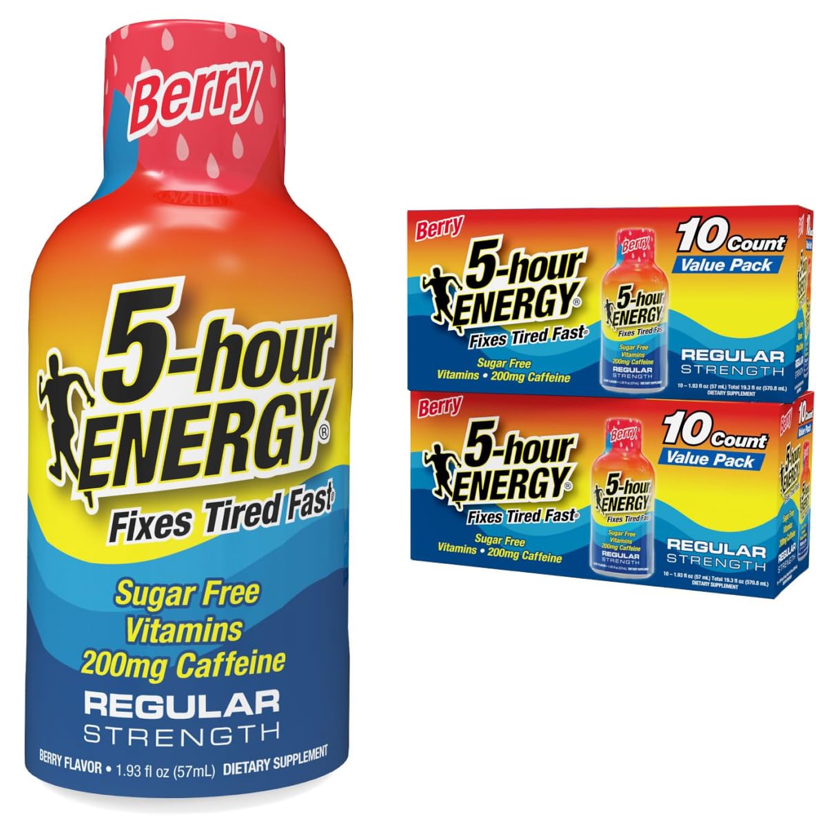 5-hour ENERGY Regular Strength Berry Energy Shot 1.93oz, 20-Pack, Zero Sugar Caffeine Energy Booster with B-Vitamins & Amino Acids