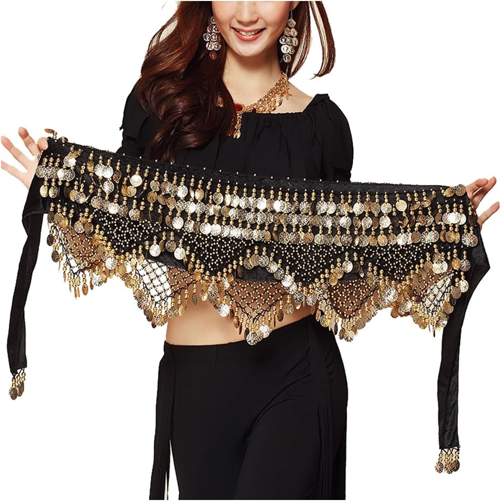 Wuchieal Women's Sweet Bellydance Hip Scarf with Gold Coins Skirts Wrap Noisy