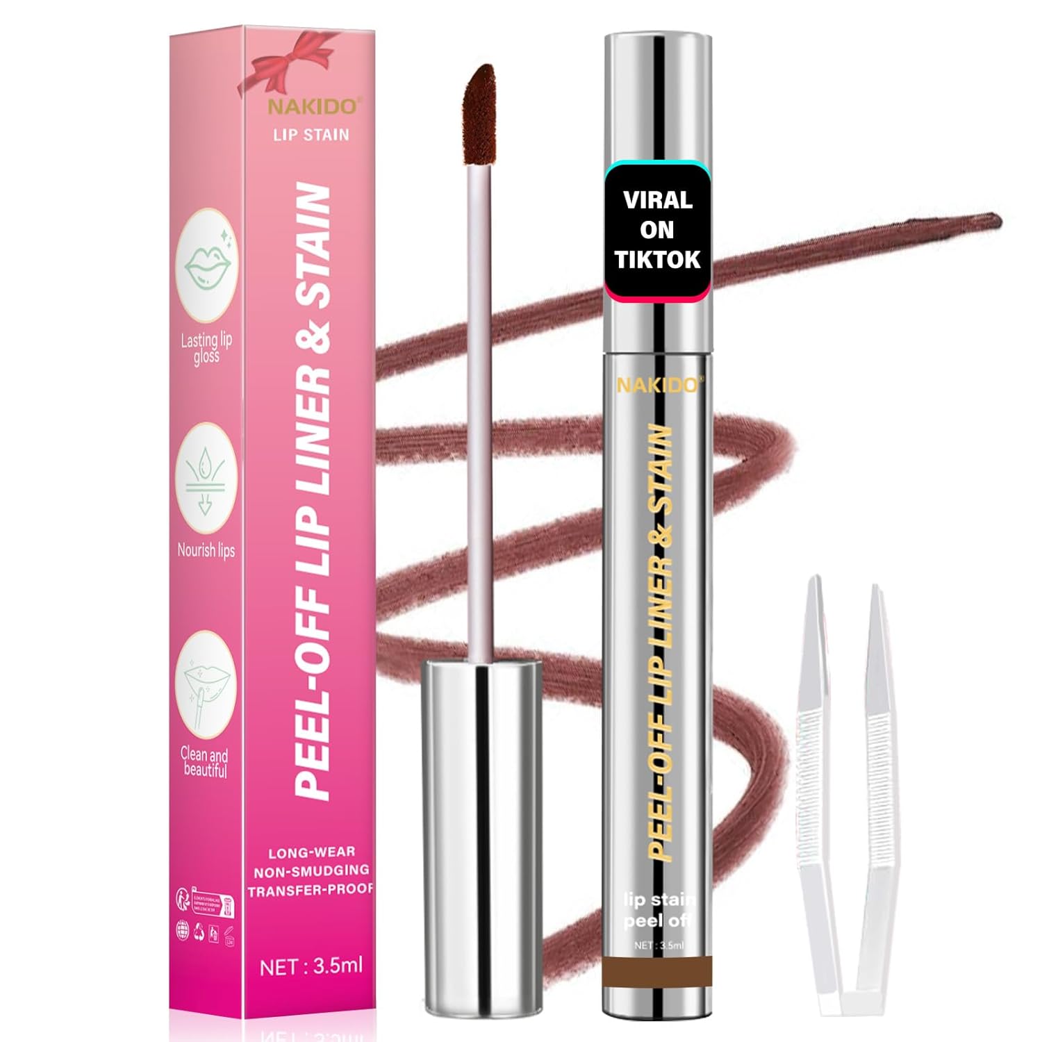 Lip Stain - Lip Stain Peel Off | Waterproof, Transfer-Resistant, Smudge-Proof | Precise Application, One-Peel Finish | Long Lasting Lip Liner Stain for All-Day Color Hold(dark brown)