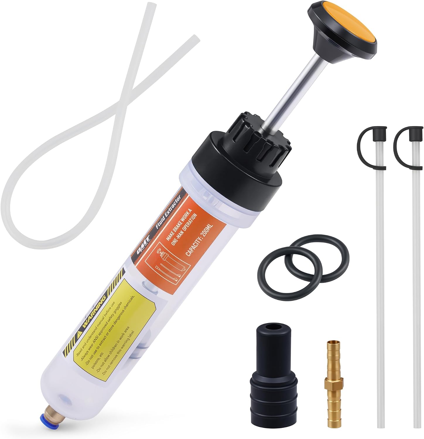 OMT Manual Fluid Extractor Syringe Pump for Auto Oil Change, 200mL Orange