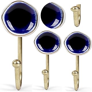 Alpha Living Home Set of 3 Ceramic Wall Coat Hook, Chrome Decorative Robe Hook, Scarf, Bag, Towel, Hat etc for Kitchen Bathroom Office - Royal Blue