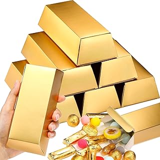Containlol 24 Pieces Gold Bars Fake Bar Gift Box Golden Party Favor Chocolate Gold Coins Foil Treasure Brick Paper Boxes for Christmas Party Casino Theme Decoration Candy Treats Toys, 5.5 x 3.2 Inches