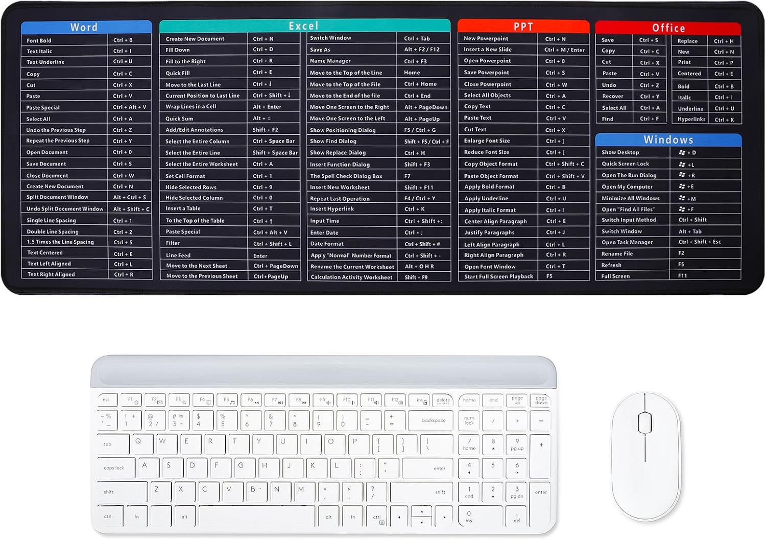 Partideal Keyboard Excel Shortcuts Mouse Mat,Quick Key Super Large Gaming Mouse Pad,Anti-Slip Multifunctional Computer Mat,Keyboard Pad for Office Home Desk Pc Laptop (80x30x0.2cm)