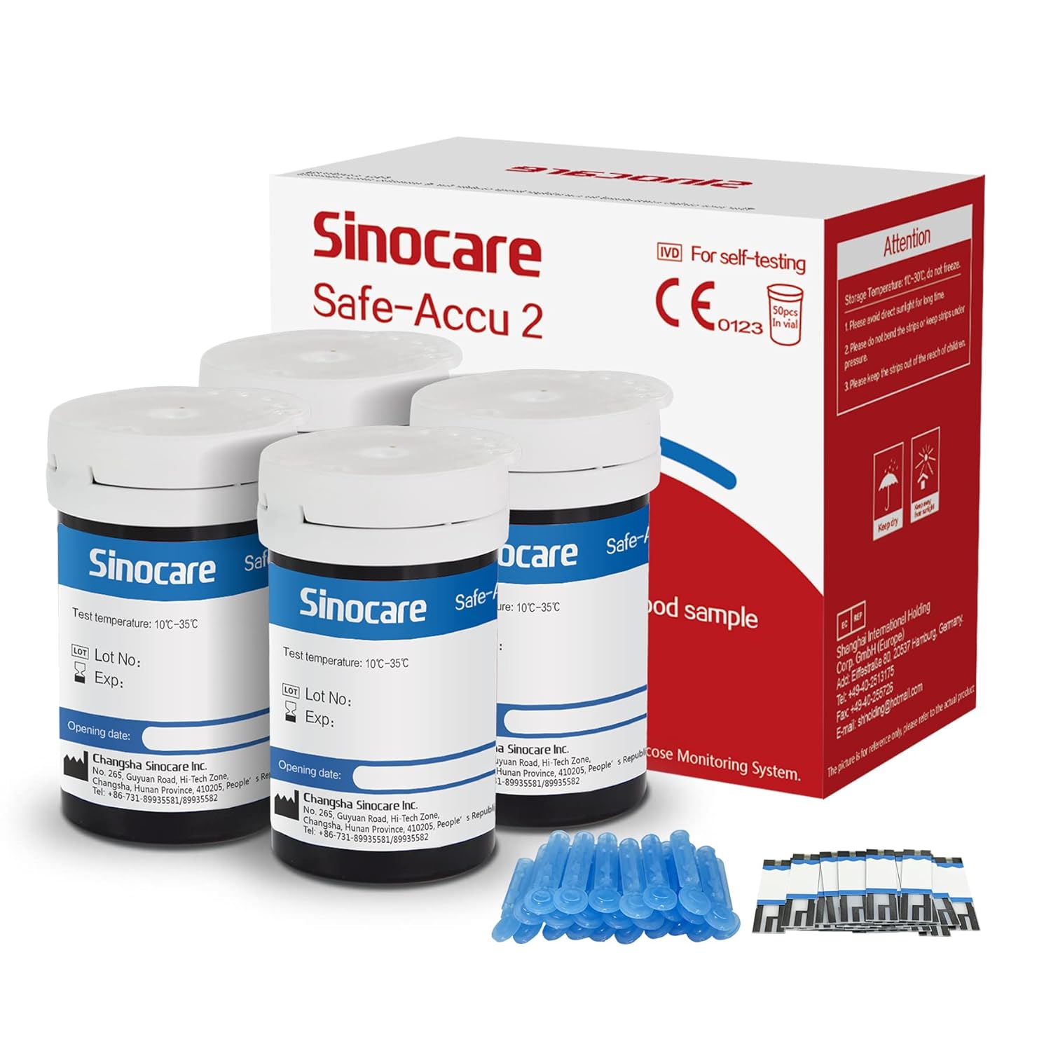 Sinocare Test Strips, (Safe Accu2) Blood Sugar Test Strip, Diabetes Test Strip for Safe Accu2, 100pcs Blood Glucose Test Strips+100pcs Lans.
