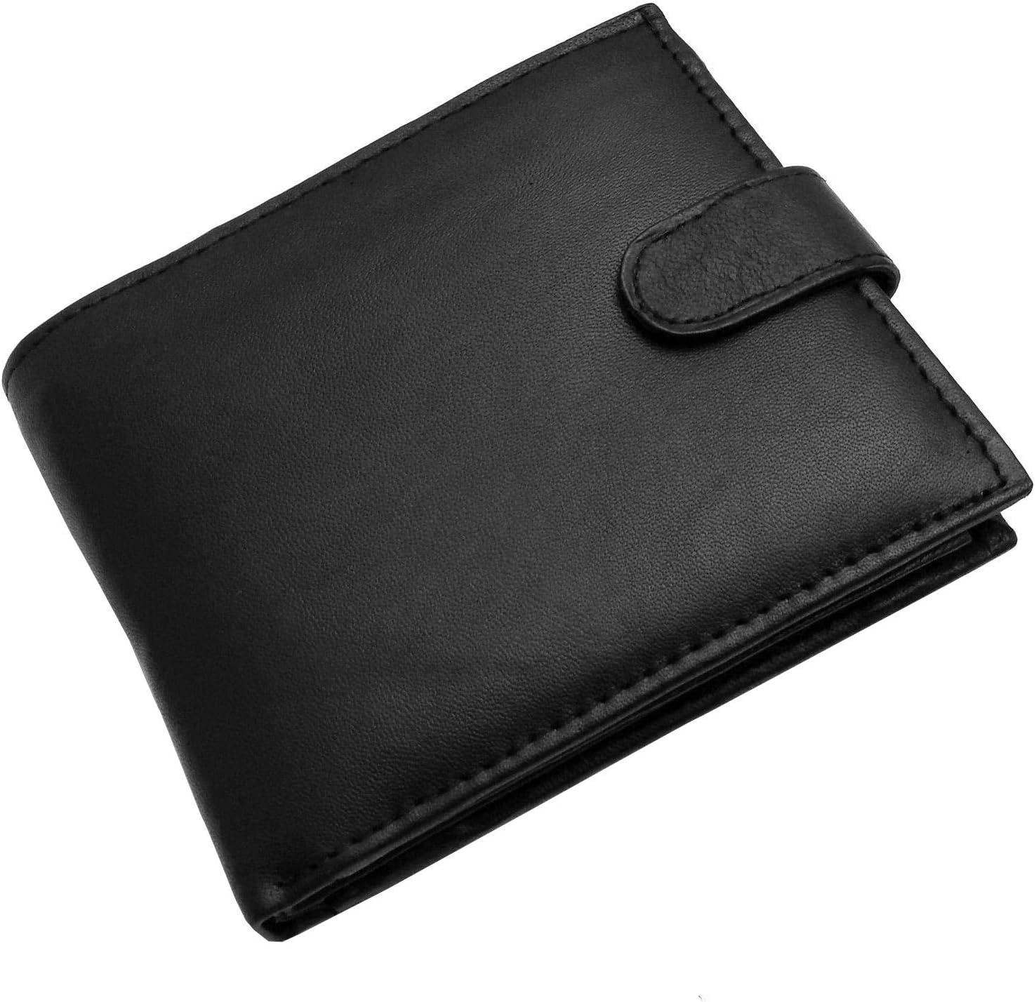 Mens RFID Blocking Safe Soft Leather Tri Fold Wallet Card Slots Id Window and Coin Pocket (Carbon Black)