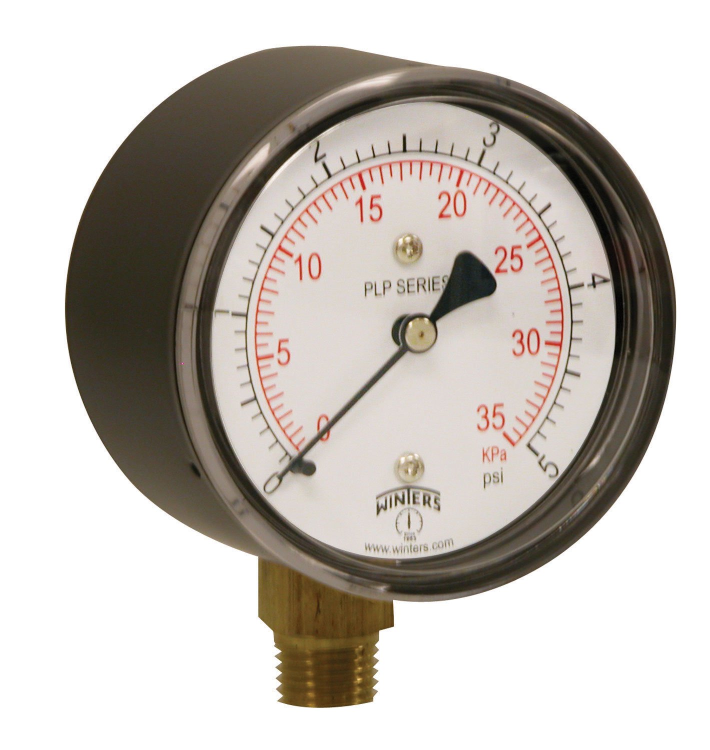 Winters 2-1/2" Dial Size, Liquid Filled Industrial Pressure Gauge, Brass Internals, 304 Stainless Steel Case, Single Scale 30" Hg-0-300 psi, 1.5% Acc, 1/4" NPT Bottom Mount, Pressure and Vacuum Gauge