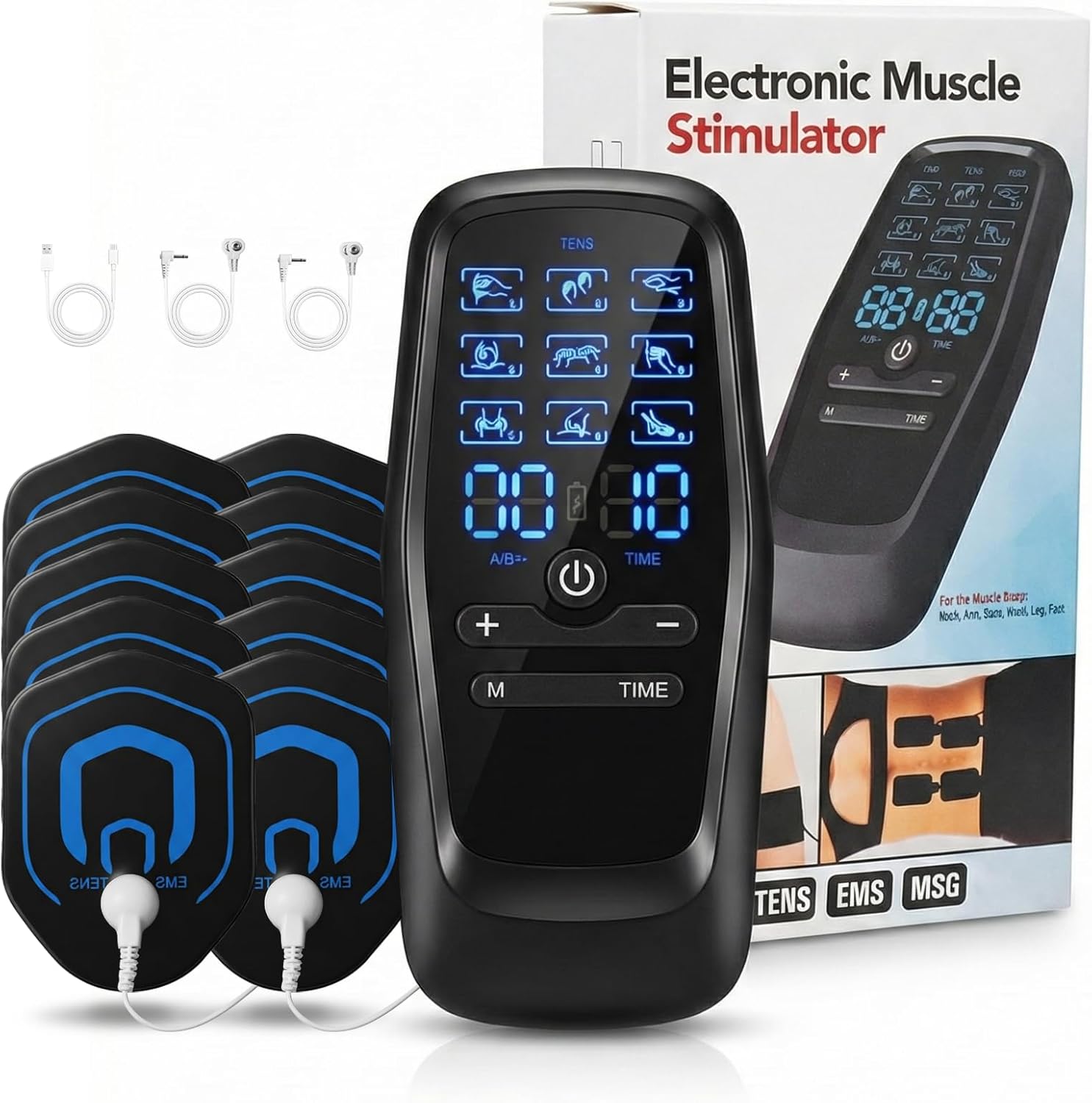 Portable Tens Unit Muscle Stimulator for Pain Relief Therapy, 30 Intensities and 10pcs Electrode Pads, Rechargeable Dual Channel Period Simulator Machine for Men & Women