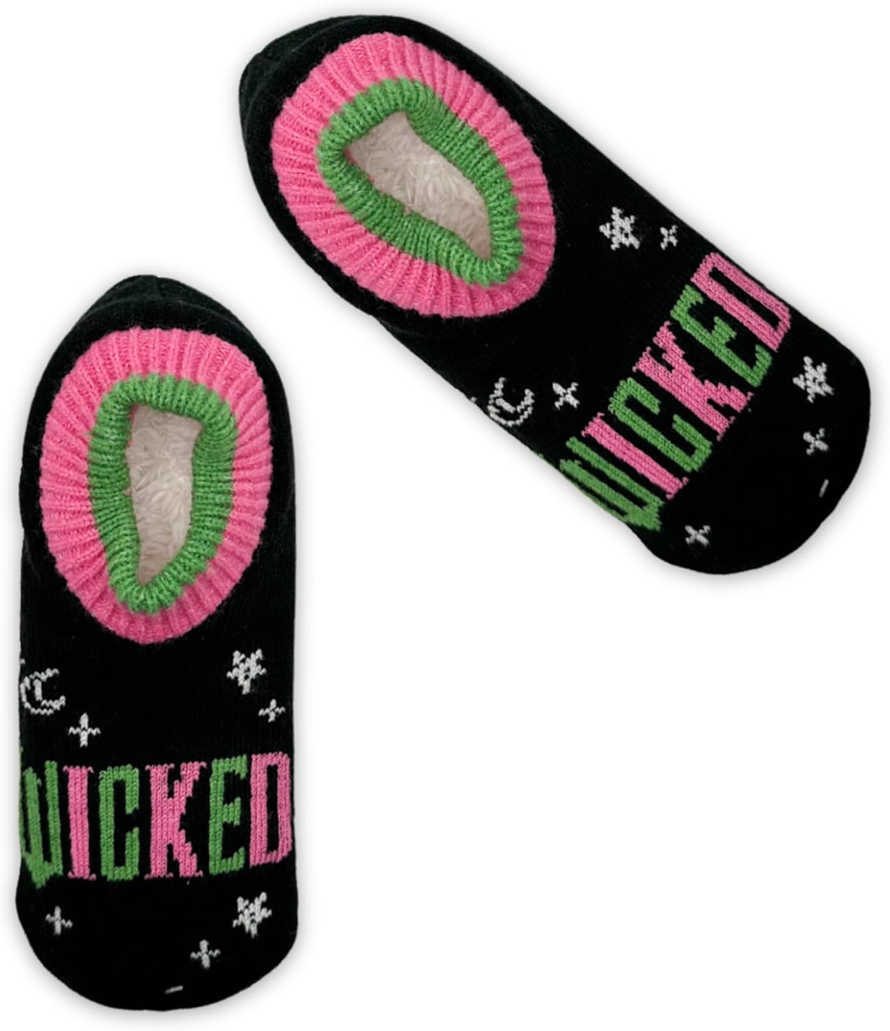 Wicked Women's Pink and Green Single Cuffer Slipper Socks, Black Multi, 9-11