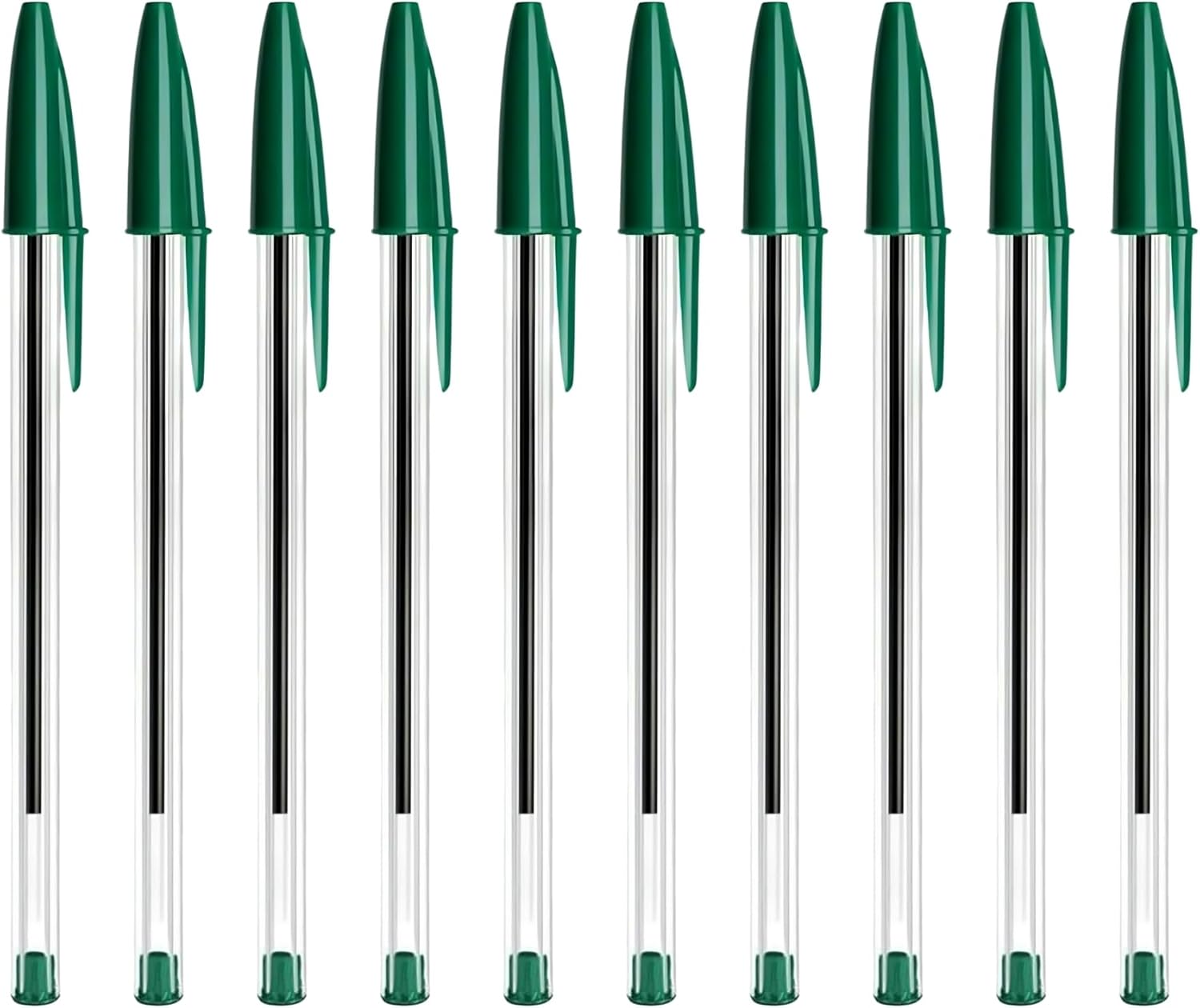 SOMCO Pack Of 10 Green Biro Ballpoint Pens - Medium Tip