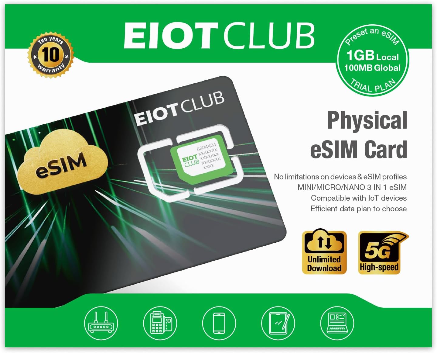 EIOTCLUB Physical eSIM Card for Unlocked Android Phones
