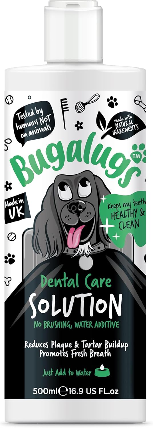 BUGALUGS Dog Breath Freshener Dental Care Water Additive. Clean Teeth, Healthy Gums & Fresh Breath - Natural Dog plaque remover & tartar remover for teeth - No Brushing Needed