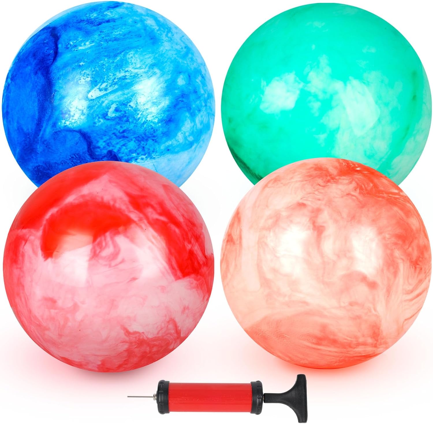 AMOR PRESENT 4PCS Playground Balls for Kids, 9 Inches Dodgeballs Bouncy Balls, Rubber Inflatable Kickball with Air Pump for Indoor Outdoor Sport Games