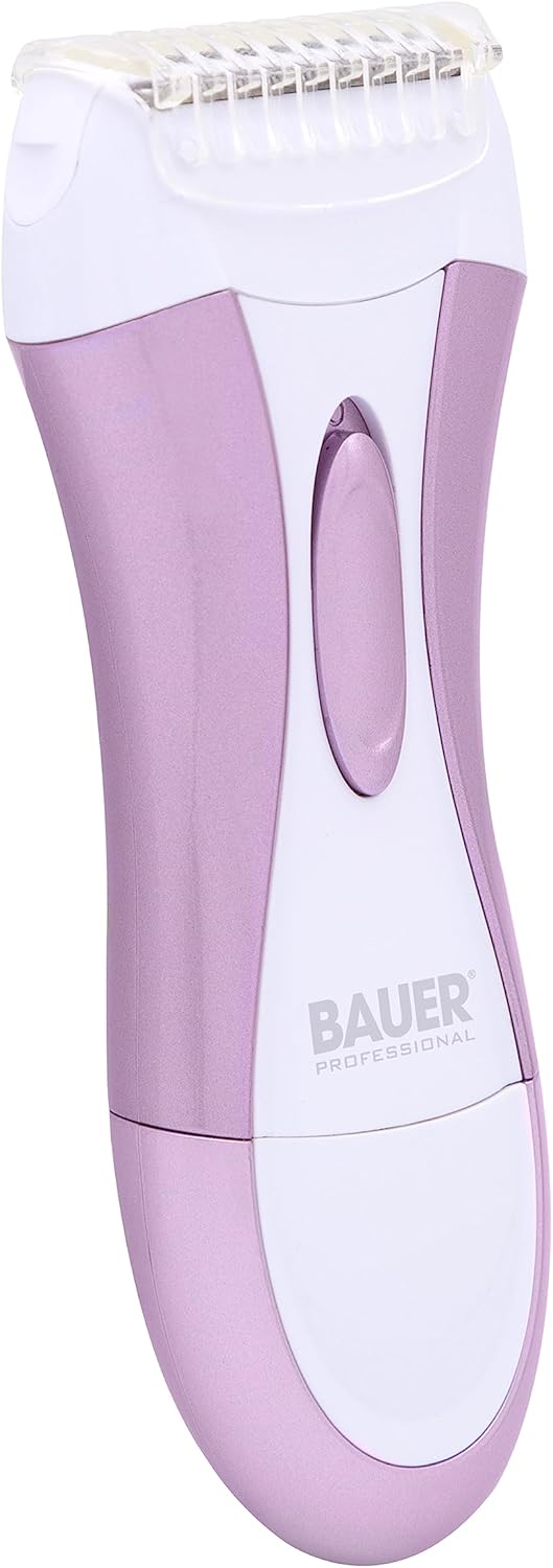 Bauer Professional 38730 Soft and Smooth Lady Shaver / Painless Hair Removal / Arms, Legs and Bikini Trimmer / Battery Operated / Wet and Dry Shave / Bikini Trimmer Attachment / Stainless Steel Blades