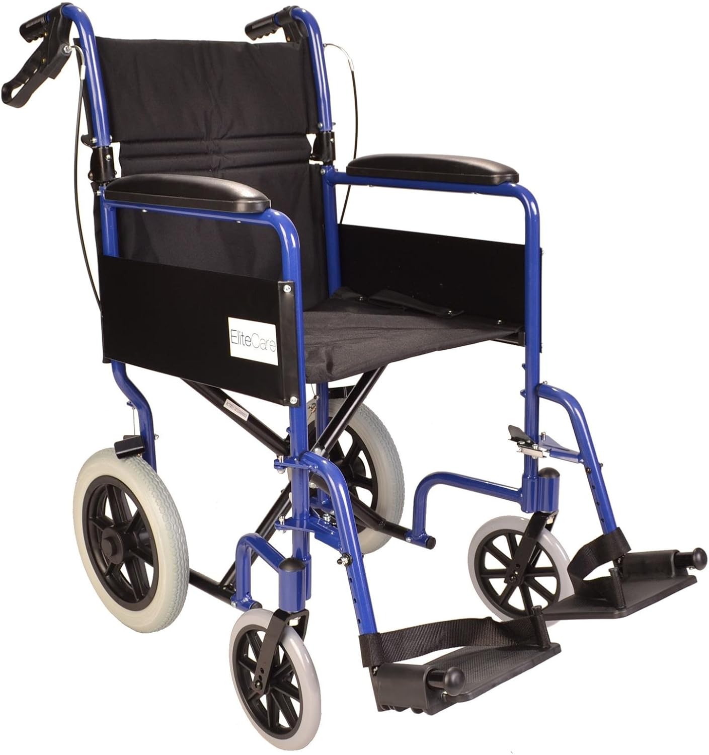 Lightweight Aluminium Folding Transit Travel Wheelchair with handbrakes - Weighs only 11kg ECTR01 (Blue)