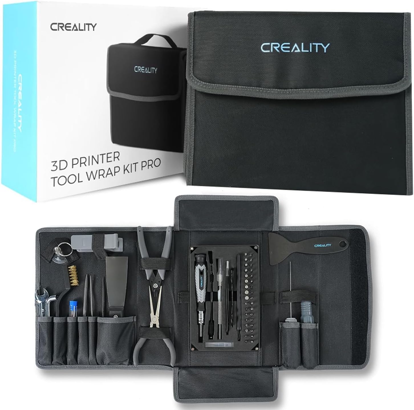 Creality 3D Printer Tool Kit, 74Pcs 3D Printing Tool Wrap Kit Assembly/Removal/Filament Cutting Set 3D Printer Accessories for All FDM Printers Cleaning Finishing Printing