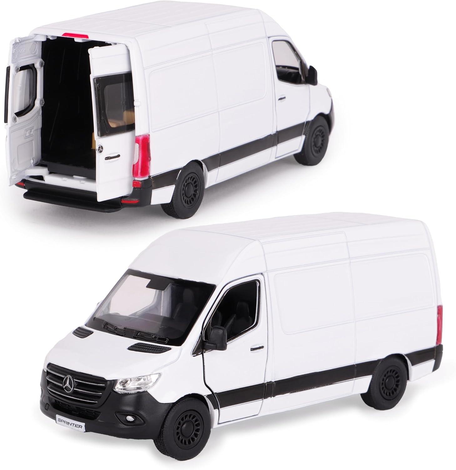 Toyland® 12cm (5") Pull Back & Go Die Cast White Sprinter Van With Open & Close Doors - 1:48 Scale Model - Toy Vehicles