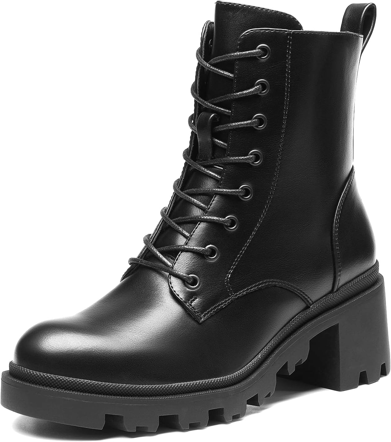 DREAM PAIRS Women's Lug Sole Combat Ankle Bootie Lace up Low Chunky Block Heels Side Zipper Boots Fashion Causal Shoes SDAB2317W