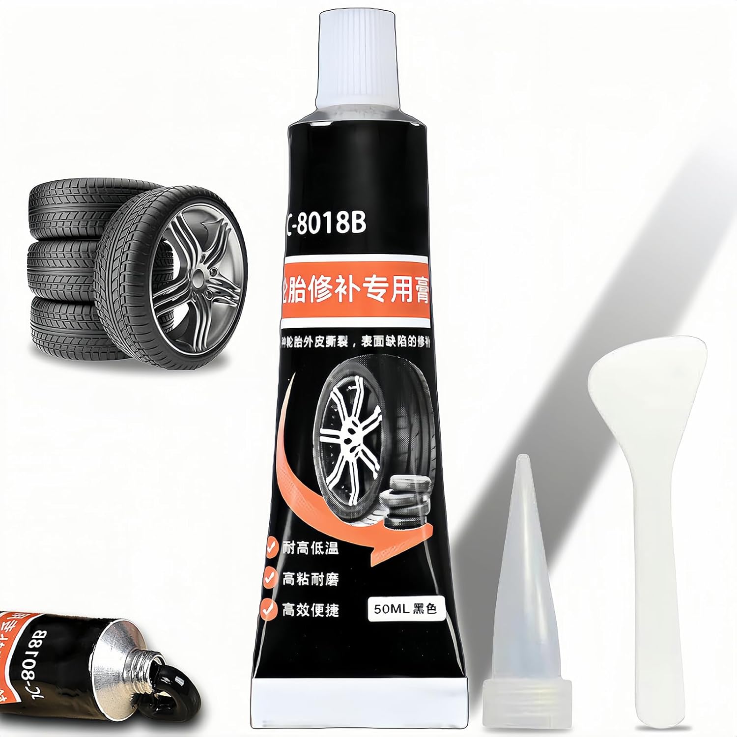 Instant Tire Sealant, 50ML Quick Puncture Repair Kit - Black Adhesive Rubber Compound for Car, Bike & Motorcycle Tires - Premium Rubber Formula for Fast Leak Fixes