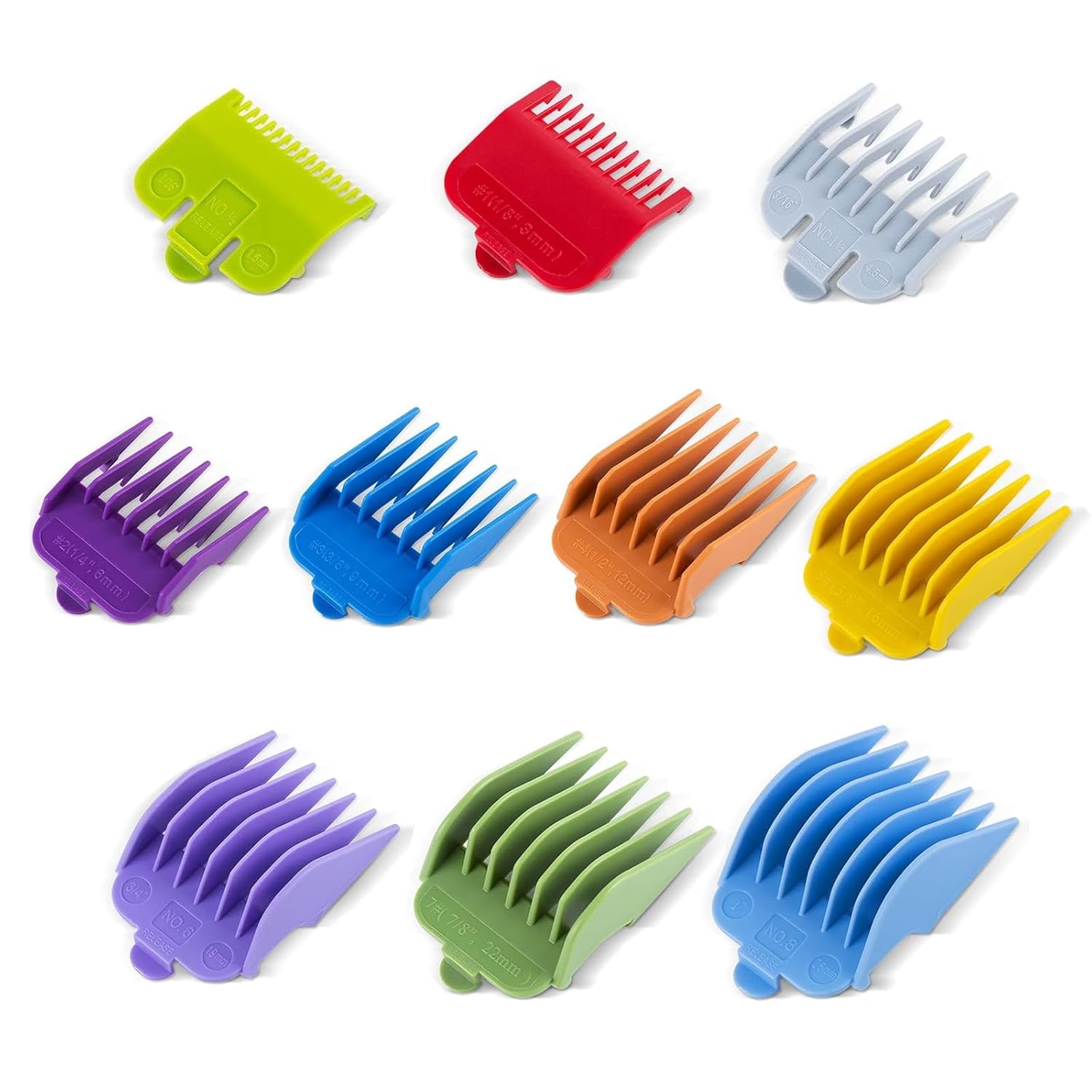 10 Pcs Color-Coded Hair Clipper Guards Cutting Guide Combs for Wahl and Surker Hair Clippers – Cutting Lengths from 1/16" to 1" (1.5mm to 25mm)