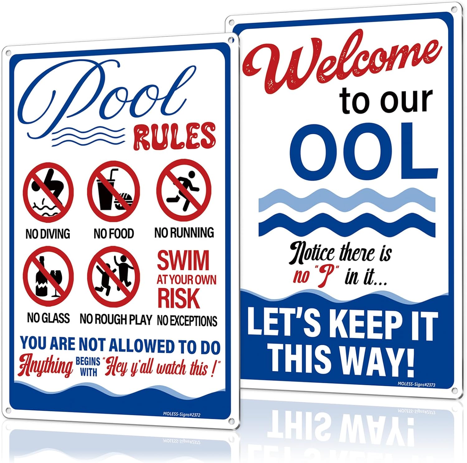2 Pack Pool Signs – 12x8 Inch Welcome To Our Ool & Funny Pool Rules Sign Safety, Durable 0.040 Aluminum, Easy to Mount, PSP-2401