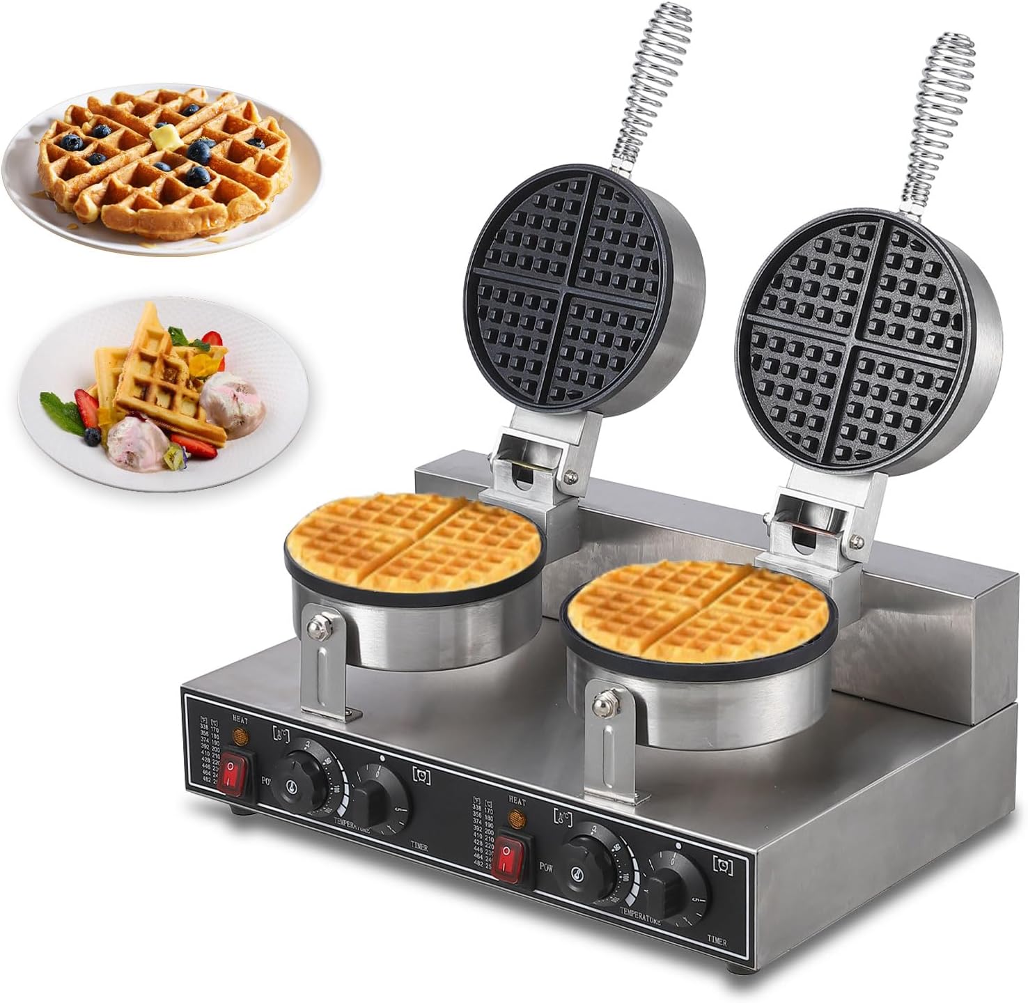 Commercial Non-Stick Waffle Maker - Professional Hotel Waffle Maker With Time Control & Temperature Adjustable, 110V 2600W