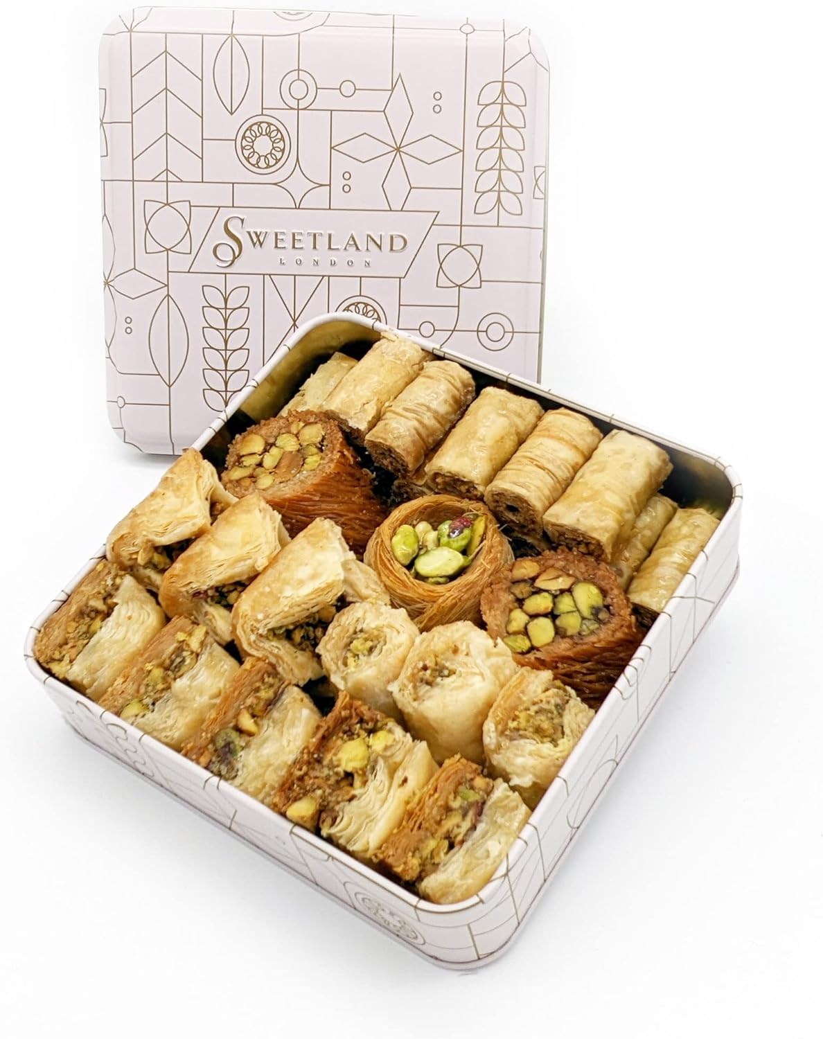 Sweetland London Premium Pistachio Baklava Selection – 500 g | Handmade Traditional Lebanese Baklava Treat Selection | Great Gift for Ramadan, Mother's Day, Easter, & Eid | UK Made | Tin Gift Box