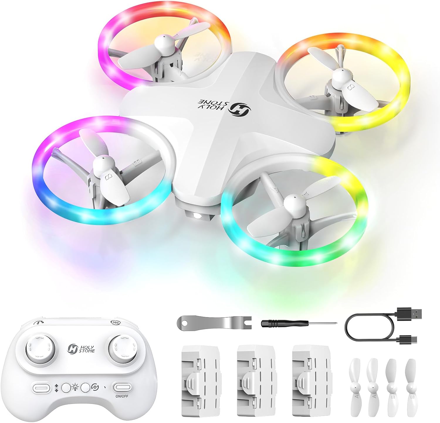 Holy Stone HS180 Kids Mini Drone with LED Lights for 6-12 Year Old Boys Girls, Small RC Quadcopter with 3 Batteries 21 Mins Flight, 360° Flips, Easy to Fly, Birthday Gift for Kids