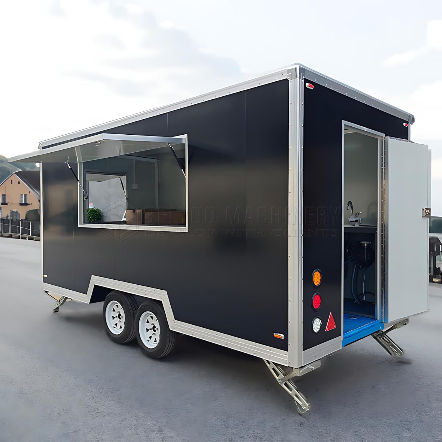 BELYOO Food Truck Concession Trailers for Sale Concession Stand Trailers with Kitchen Equipment Black Food Truck Trailer Concession Cart Ice Cream Kebab Food Trailer