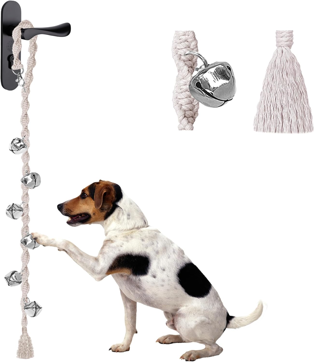 Dog Bells to Go Outside & Puppy Potty Training, Adjustable Dog Door Bell Ring to Go Potty, Handmade with Premium Yarn. Twisted Style, Beige